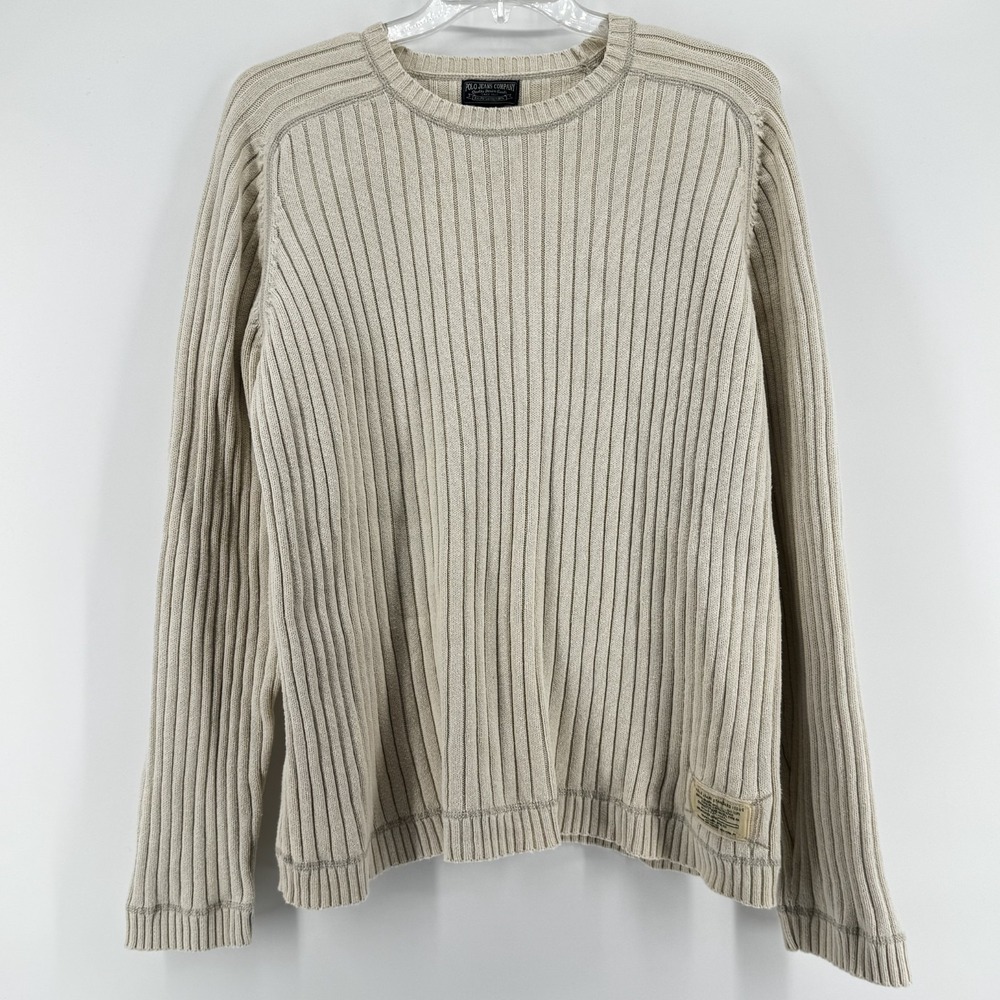 Polo Jeans Co Ralph Lauren Sweater Mens XXL Beige Ribbed Knit Cotton Crewneck